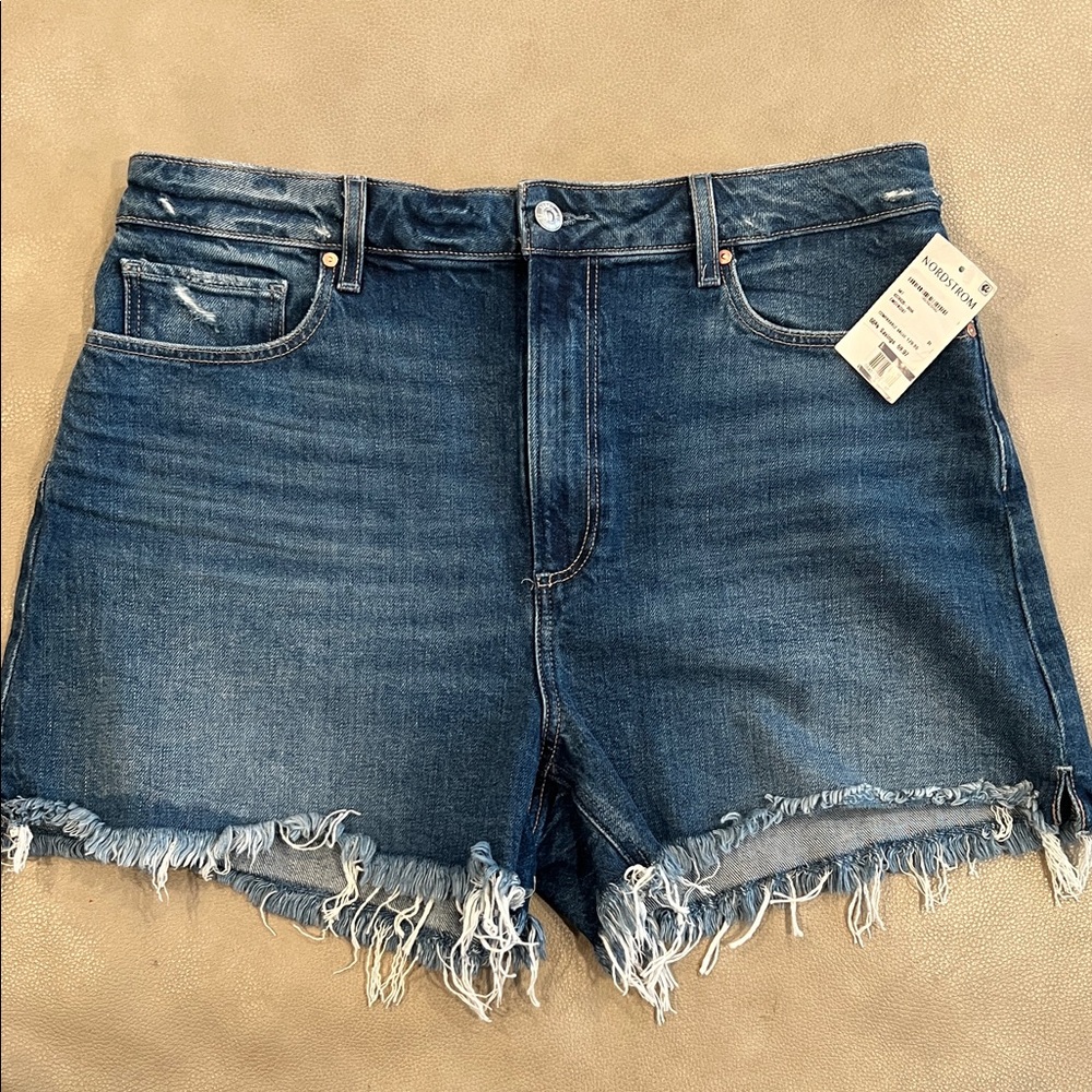 NWT Paige High-Rise Frayed Hem Denim Shorts - Blue